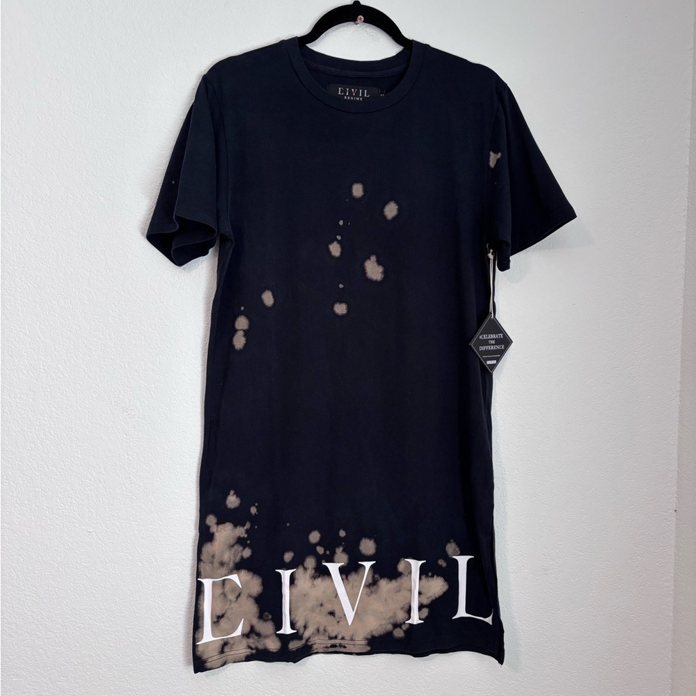 Civil Regime T-Shirt With Side Slits Tie Dye Black Size S NWT